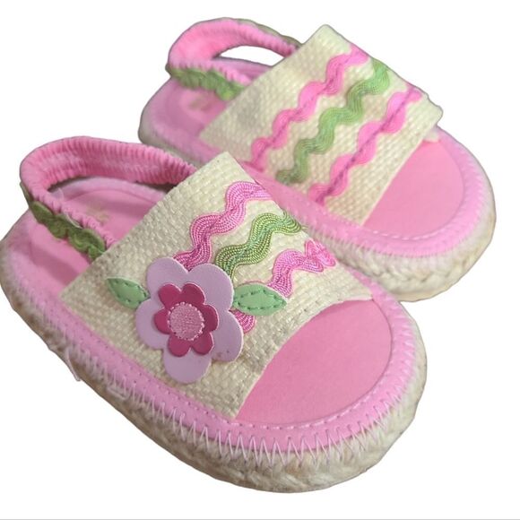 Baby Sandals Jute Floral Rick-Rack Fabric sz NB - 2 - Picture 11 of 13